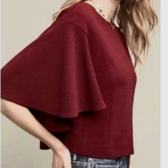 NWT Anthropologie eri & ali Cabernet Cape Sleeve Textured Top - Picture 5 of 13
